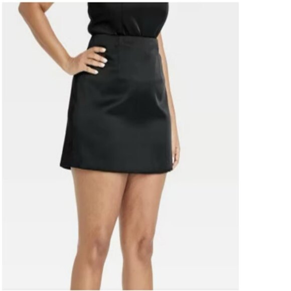 A New Day Women’s Satin Black Mini Minimalist Spring Plus Size Skirt Size 16 NWT - Picture 1 of 14